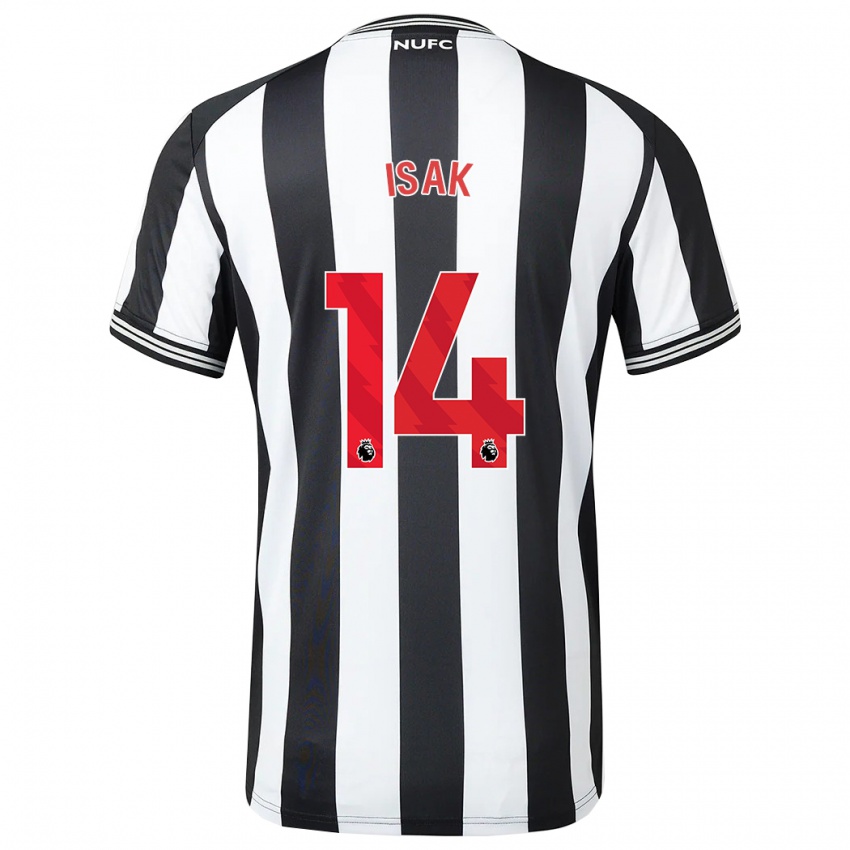Hombre Camiseta Alexander Isak #14 Blanco Negro 1ª Equipación 2023/24 La Camisa Chile
