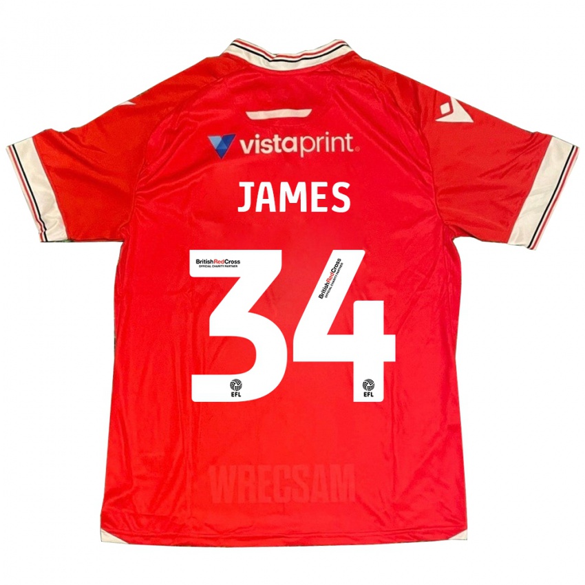 Hombre Camiseta Aaron James #34 Rojo 1ª Equipación 2023/24 La Camisa Chile