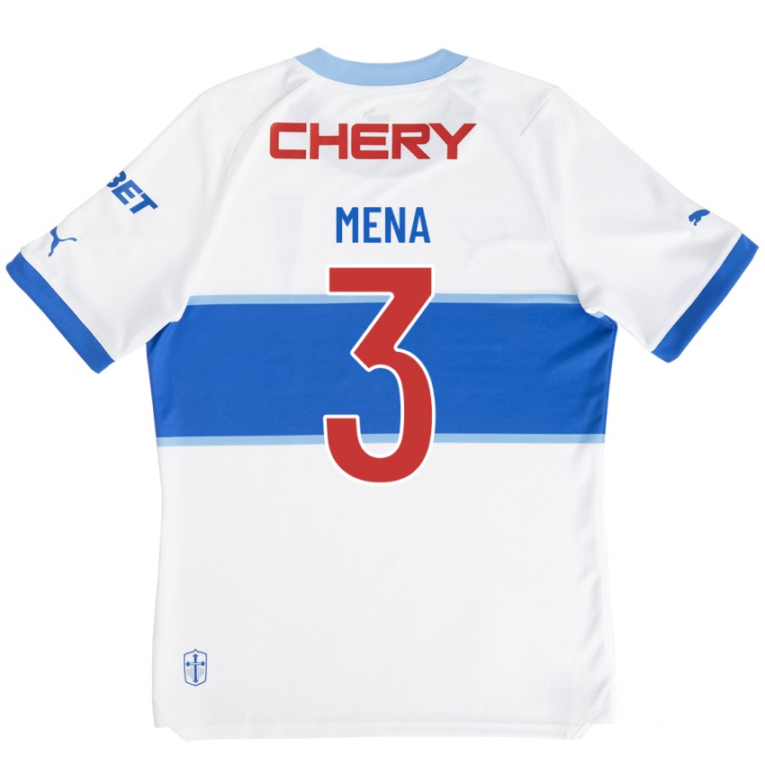 Hombre Camiseta Eugenio Mena #3 Blanco 1ª Equipación 2023/24 La Camisa Chile