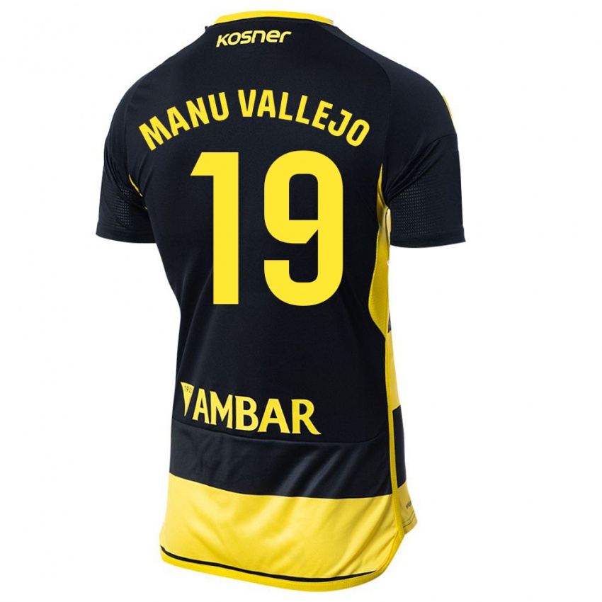 Hombre Camiseta Manu Vallejo #19 Negro Amarillo 2ª Equipación 2023/24 La Camisa Chile