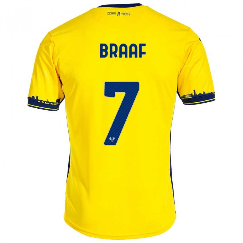 Hombre Camiseta Jayden Braaf #7 Amarillo 2ª Equipación 2023/24 La Camisa Chile