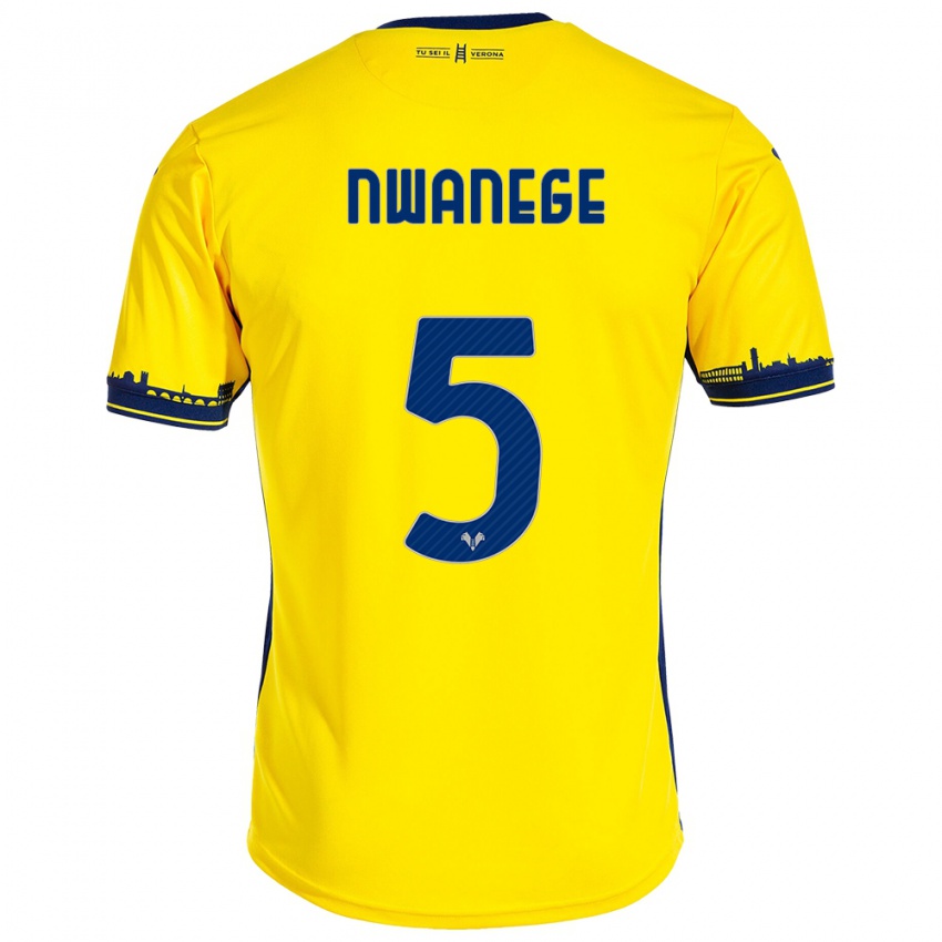 Hombre Camiseta Karlson Nwanege #5 Amarillo 2ª Equipación 2023/24 La Camisa Chile