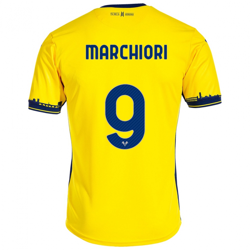 Hombre Camiseta Giorgia Marchiori #9 Amarillo 2ª Equipación 2023/24 La Camisa Chile