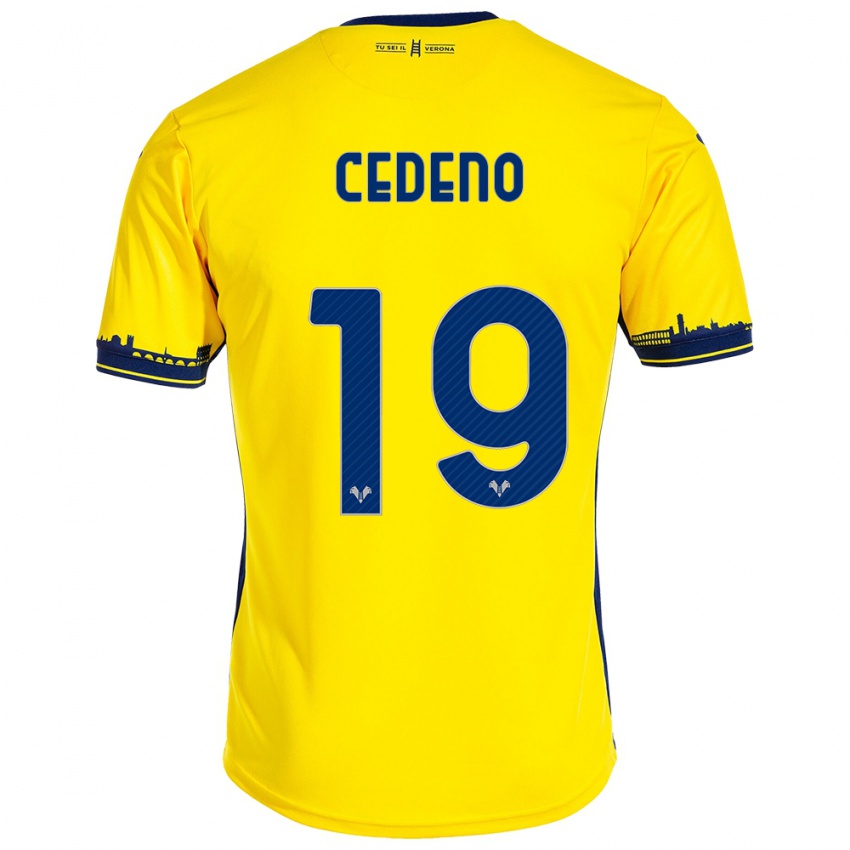 Hombre Camiseta Lineth Cedeno #19 Amarillo 2ª Equipación 2023/24 La Camisa Chile