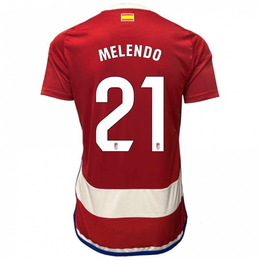 Mujer Camiseta Óscar Melendo #21 Rojo 1ª Equipación 2023/24 La Camisa Chile