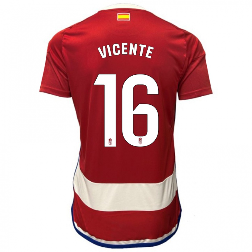 Mujer Camiseta Nerea Vicente #16 Rojo 1ª Equipación 2023/24 La Camisa Chile