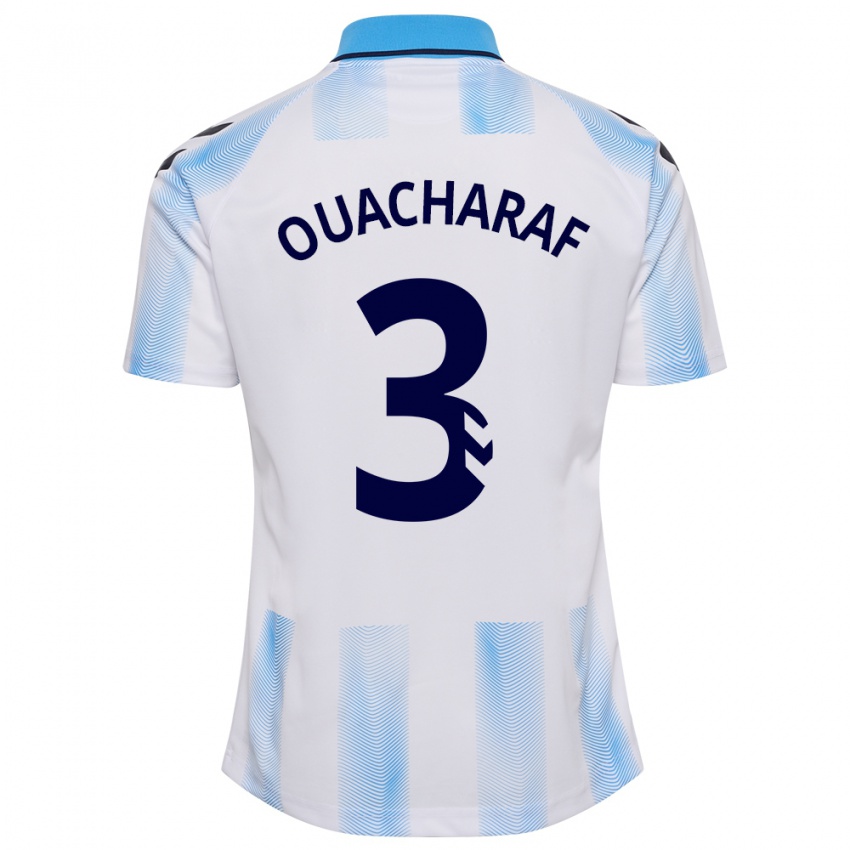 Mujer Camiseta Bilal Ouacharaf #3 Blanco Azul 1ª Equipación 2023/24 La Camisa Chile