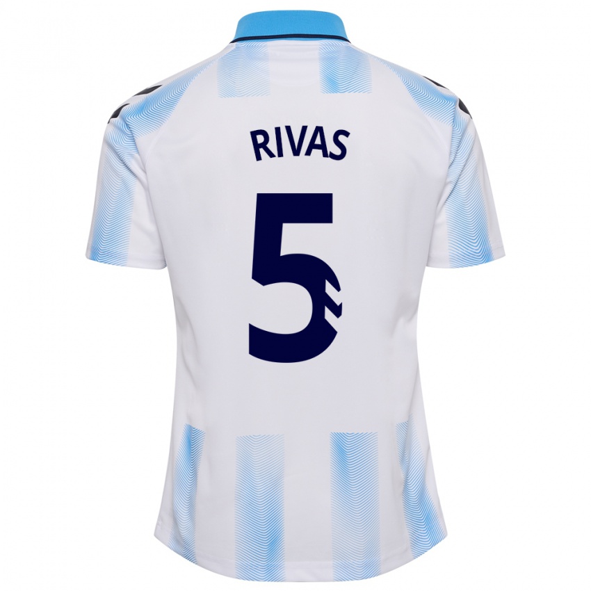 Mujer Camiseta Juande Rivas #5 Blanco Azul 1ª Equipación 2023/24 La Camisa Chile