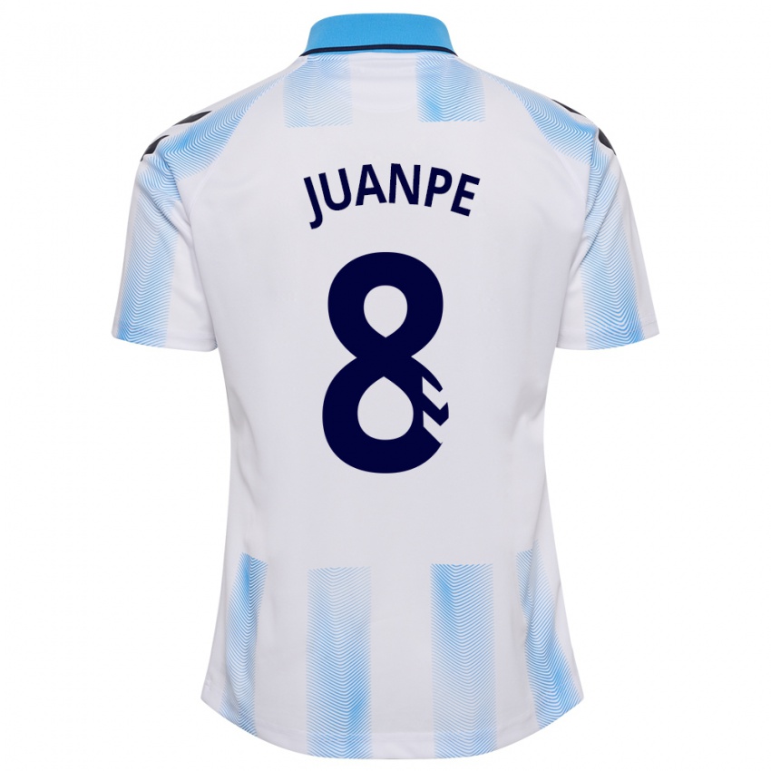 Mujer Camiseta Juanpe #8 Blanco Azul 1ª Equipación 2023/24 La Camisa Chile