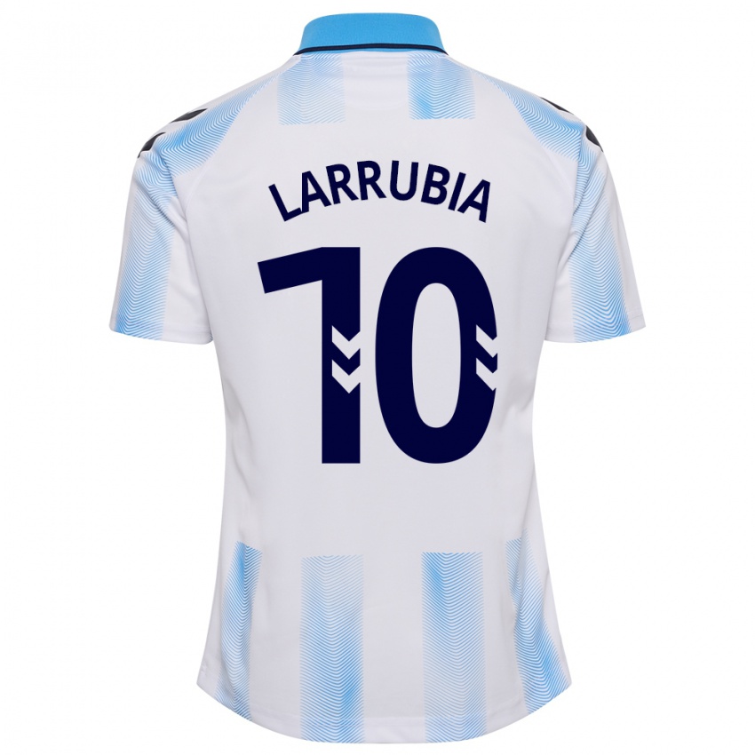 Mujer Camiseta David Larrubia #10 Blanco Azul 1ª Equipación 2023/24 La Camisa Chile