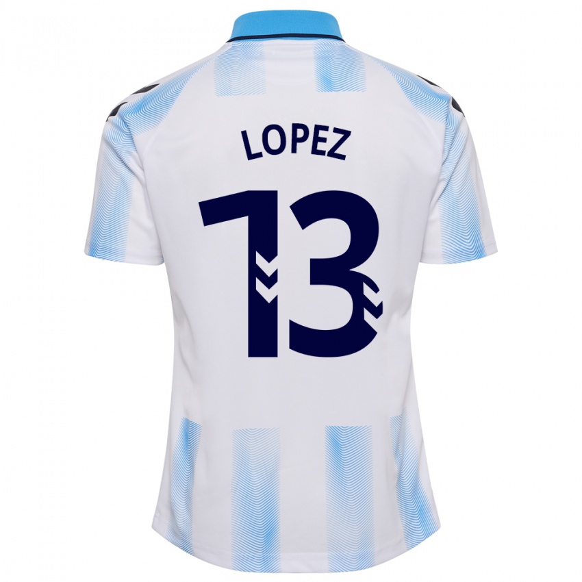 Mujer Camiseta Carlos López #13 Blanco Azul 1ª Equipación 2023/24 La Camisa Chile