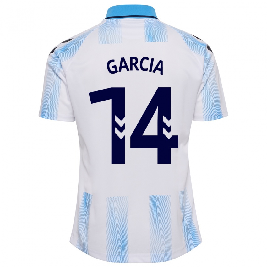 Mujer Camiseta Víctor García #14 Blanco Azul 1ª Equipación 2023/24 La Camisa Chile