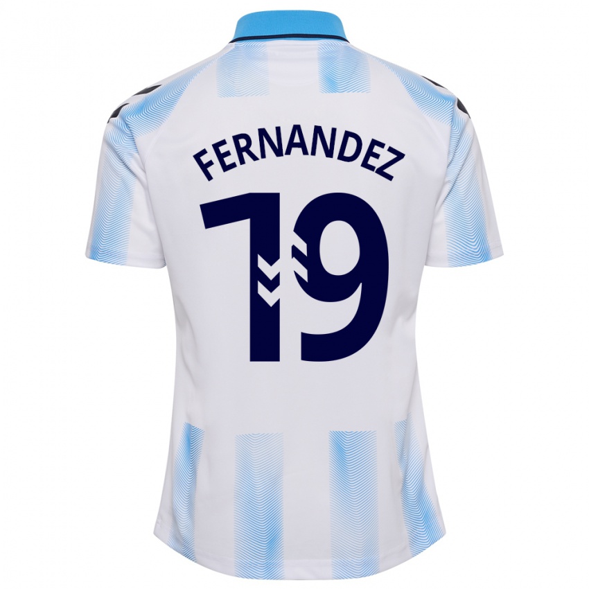 Mujer Camiseta Roberto Fernández #19 Blanco Azul 1ª Equipación 2023/24 La Camisa Chile