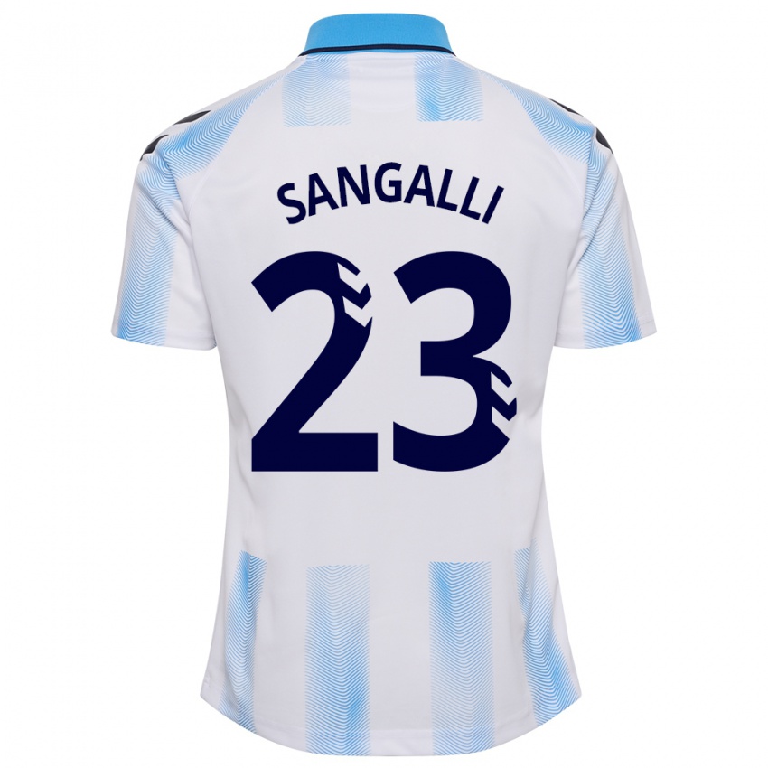 Mujer Camiseta Luca Sangalli #23 Blanco Azul 1ª Equipación 2023/24 La Camisa Chile