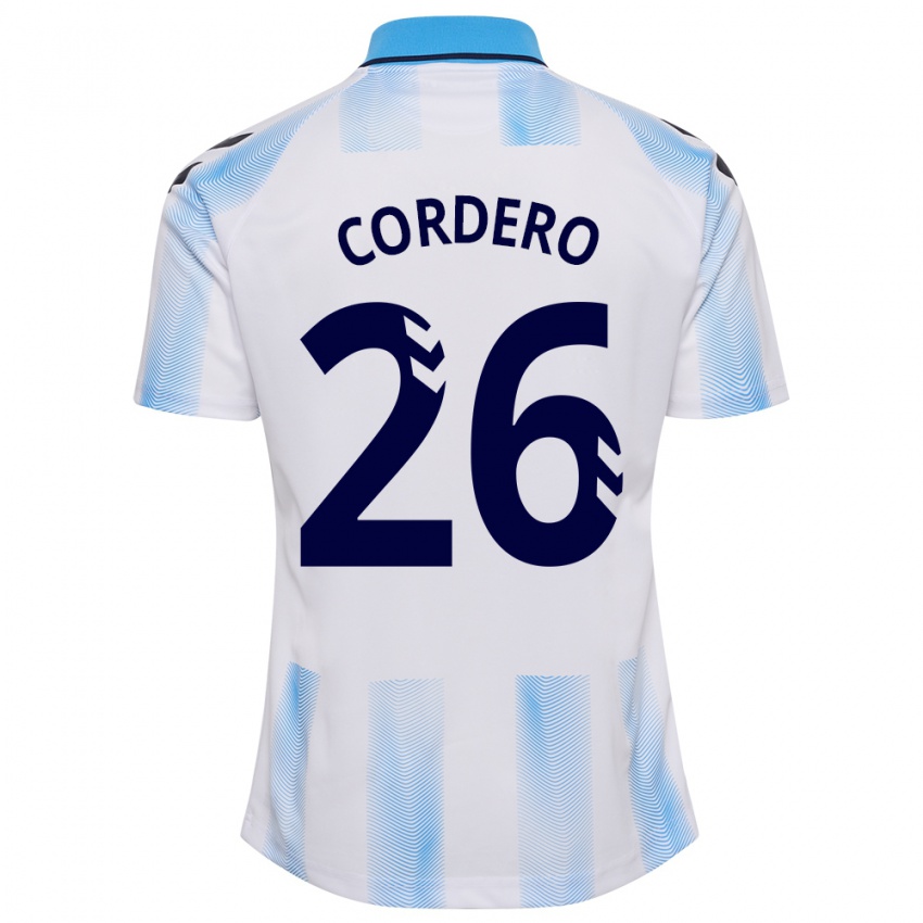 Mujer Camiseta Antonio Cordero #26 Blanco Azul 1ª Equipación 2023/24 La Camisa Chile