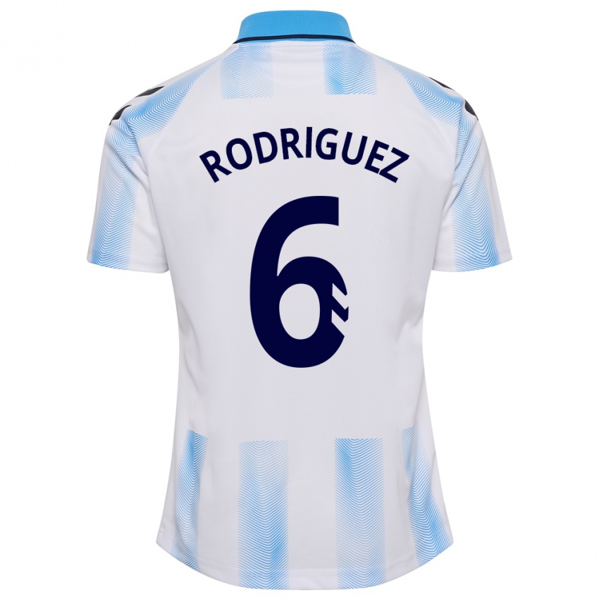 Mujer Camiseta Rafa Rodríguez #6 Blanco Azul 1ª Equipación 2023/24 La Camisa Chile