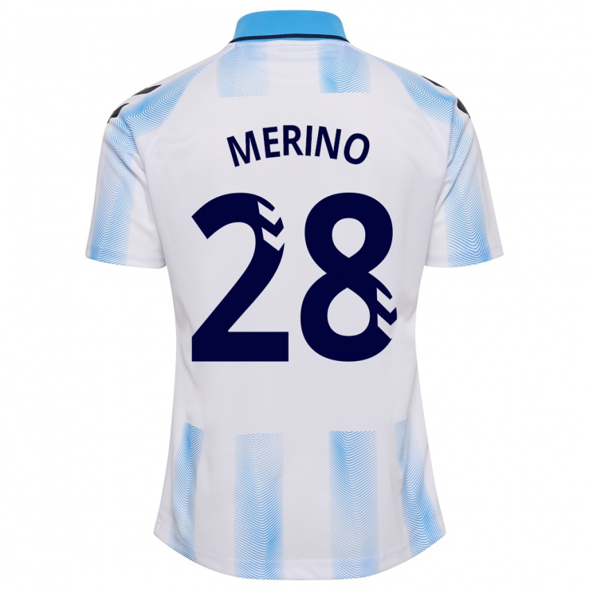 Mujer Camiseta Izan Merino #28 Blanco Azul 1ª Equipación 2023/24 La Camisa Chile