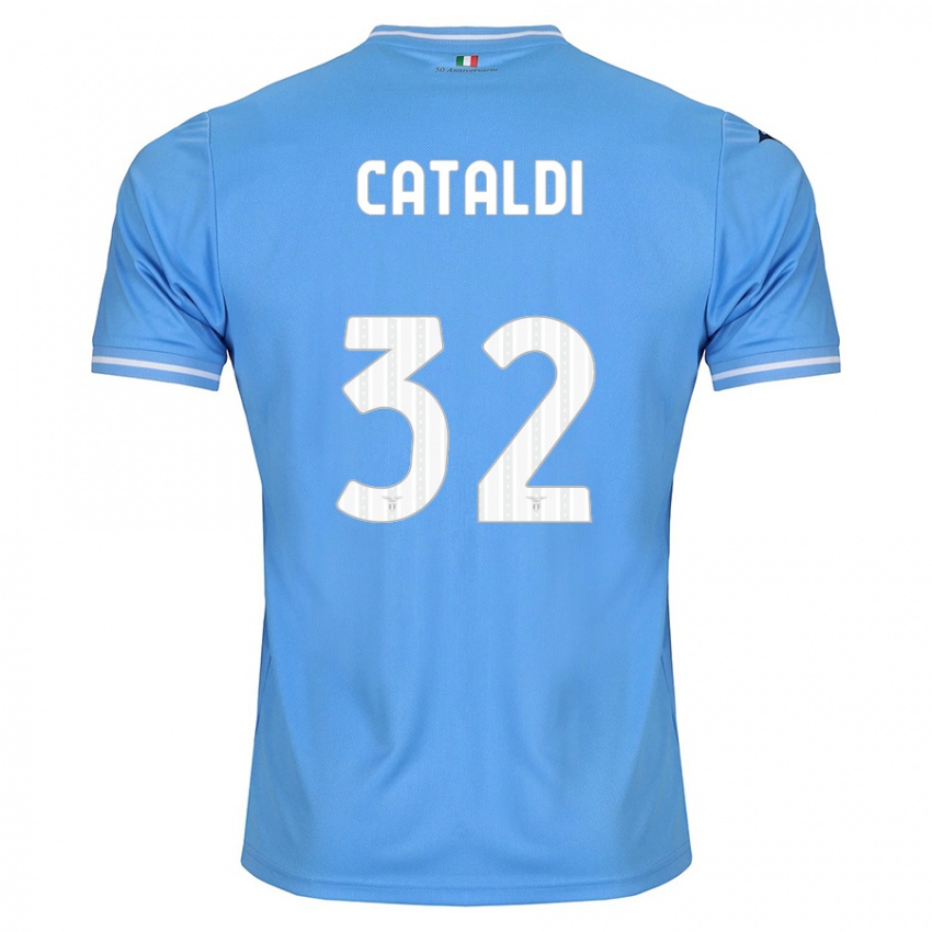 Mujer Camiseta Danilo Cataldi #32 Azul 1ª Equipación 2023/24 La Camisa Chile