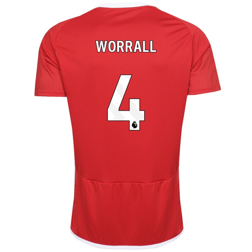 Mujer Camiseta Joe Worrall #4 Rojo 1ª Equipación 2023/24 La Camisa Chile