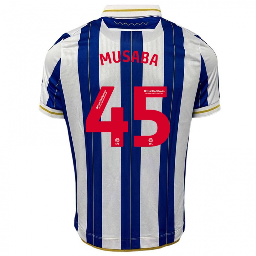 Mujer Camiseta Anthony Musaba #45 Azul Blanco 1ª Equipación 2023/24 La Camisa Chile