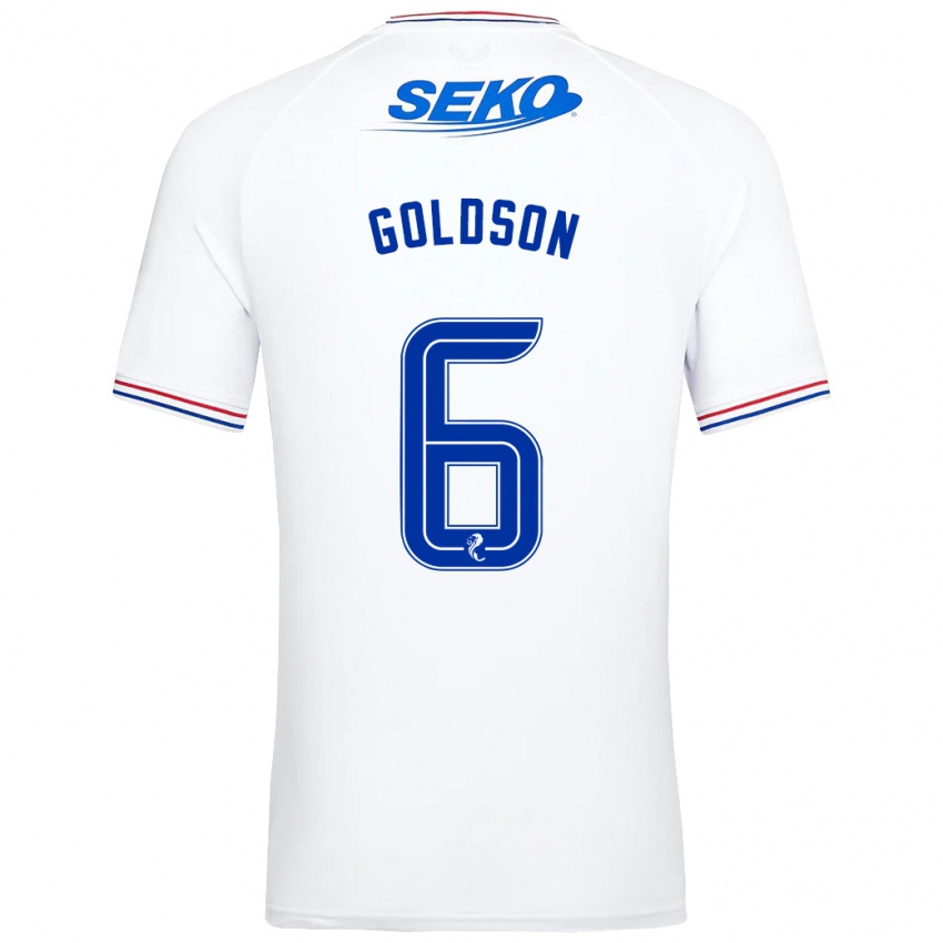 Mujer Camiseta Connor Goldson #6 Blanco 2ª Equipación 2023/24 La Camisa Chile