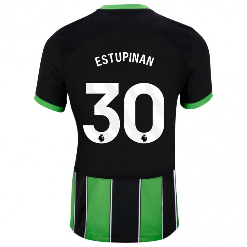 Mujer Camiseta Pervis Estupinan #30 Verde Negro 2ª Equipación 2023/24 La Camisa Chile