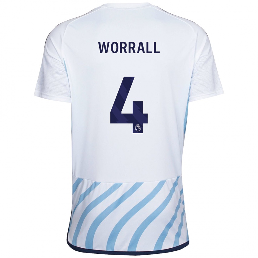 Mujer Camiseta Joe Worrall #4 Blanco Azul 2ª Equipación 2023/24 La Camisa Chile