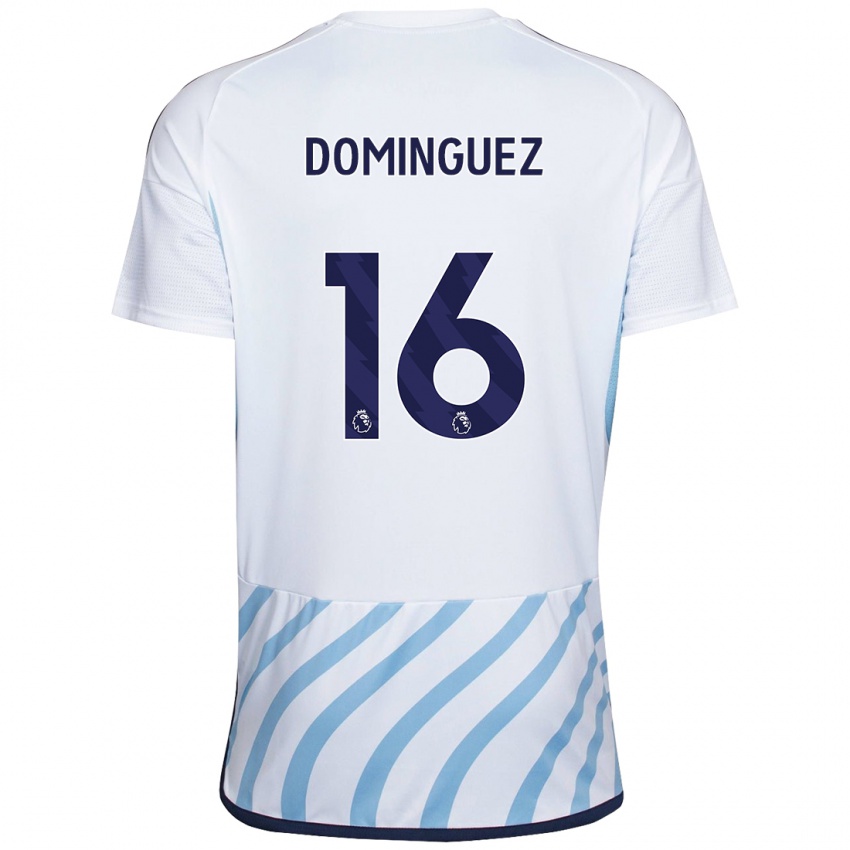Mujer Camiseta Nicolas Dominguez #16 Blanco Azul 2ª Equipación 2023/24 La Camisa Chile