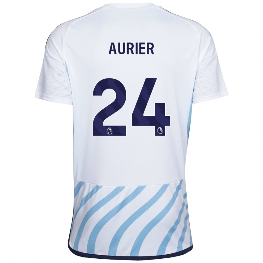 Mujer Camiseta Serge Aurier #24 Blanco Azul 2ª Equipación 2023/24 La Camisa Chile