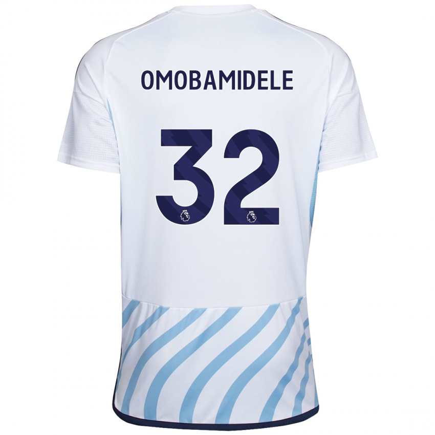 Mujer Camiseta Andrew Omobamidele #32 Blanco Azul 2ª Equipación 2023/24 La Camisa Chile