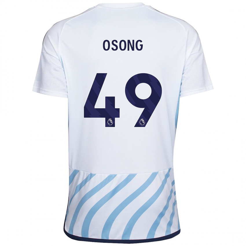 Mujer Camiseta Detlef Esapa Osong #49 Blanco Azul 2ª Equipación 2023/24 La Camisa Chile