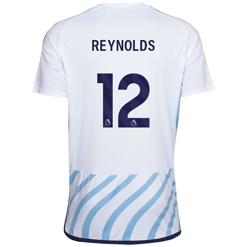 Mujer Camiseta Niamh Reynolds #12 Blanco Azul 2ª Equipación 2023/24 La Camisa Chile