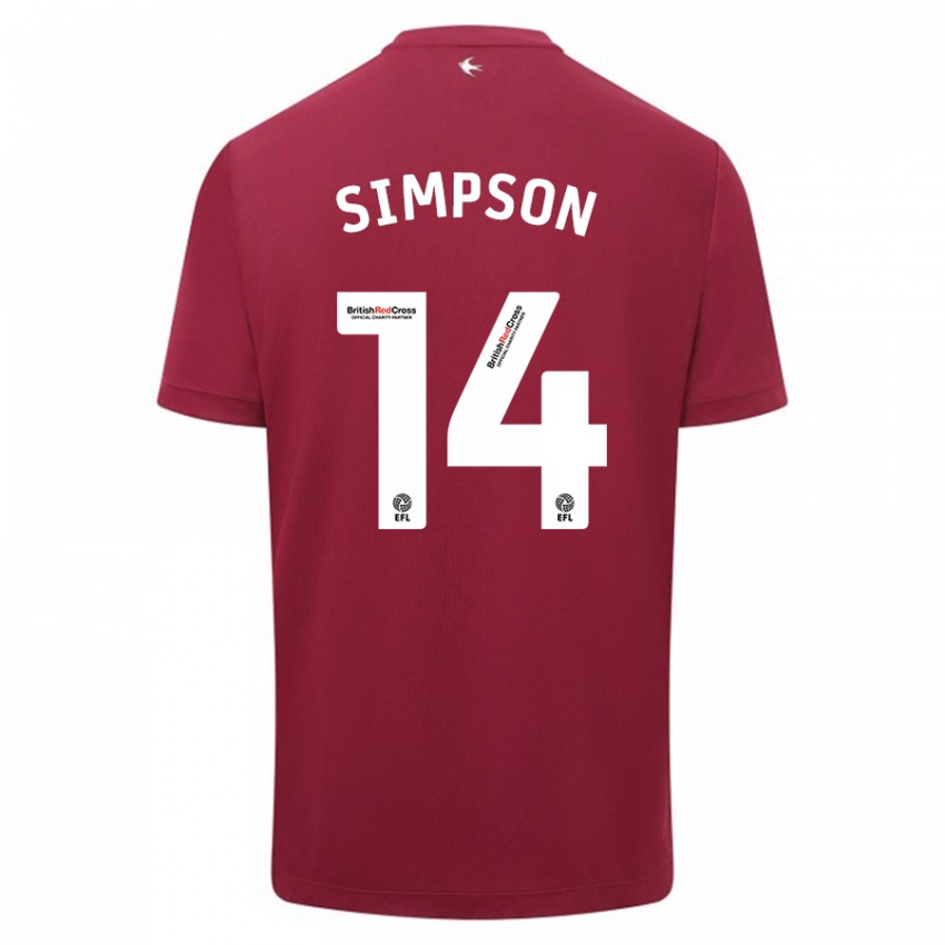 Mujer Camiseta Jasmine Simpson #14 Rojo 2ª Equipación 2023/24 La Camisa Chile