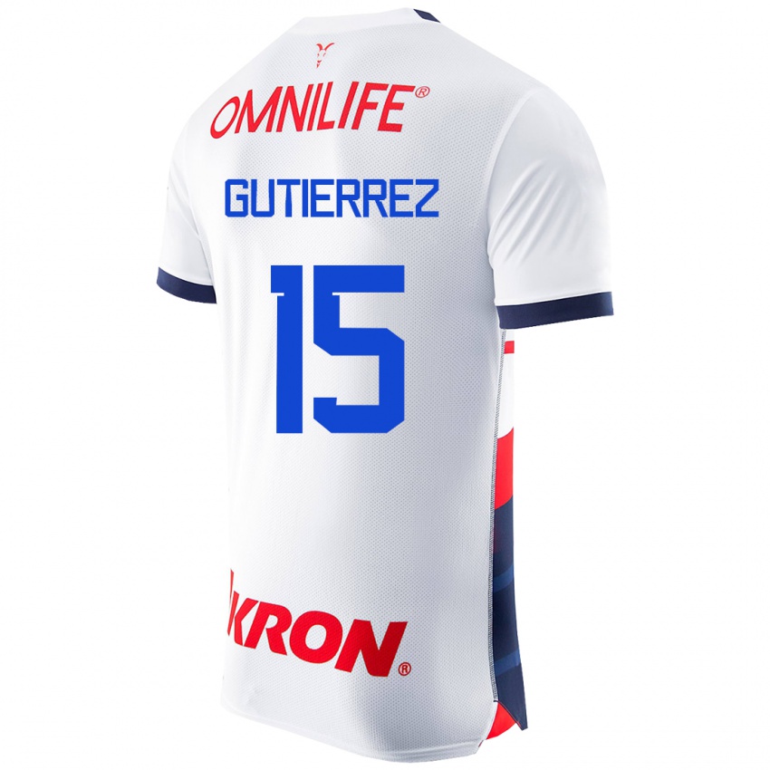 Mujer Camiseta Erick Gutierrez #15 Blanco 2ª Equipación 2023/24 La Camisa Chile