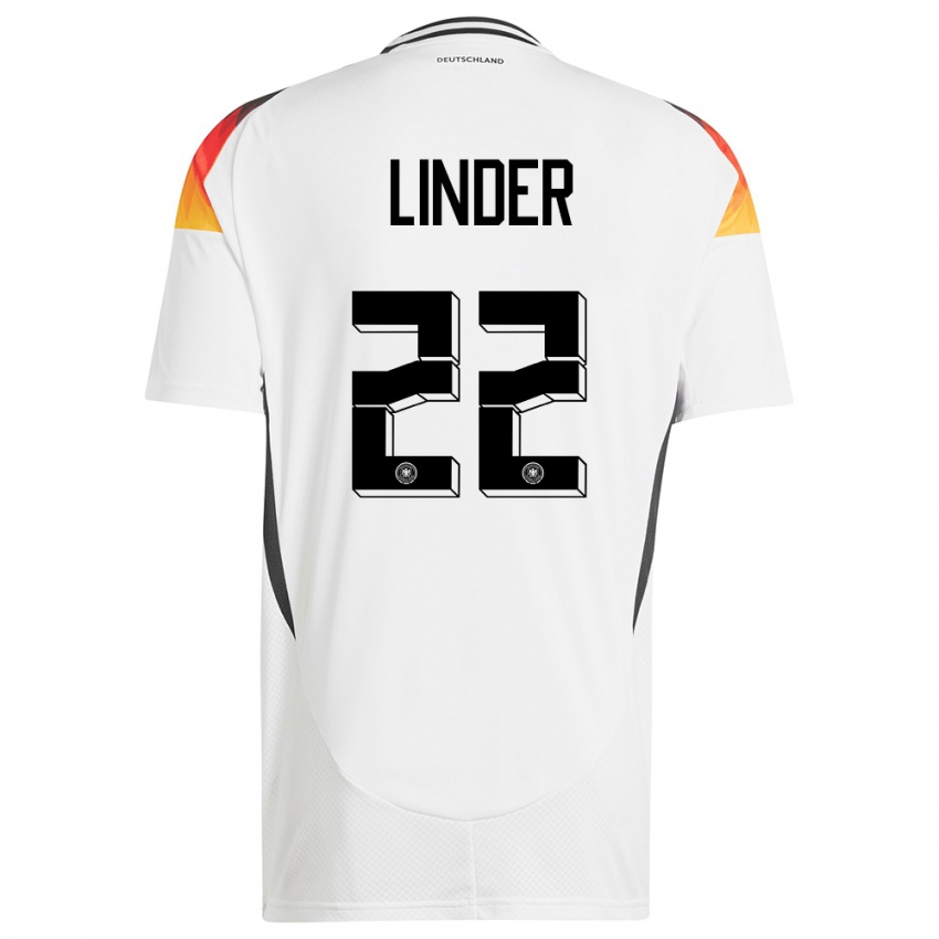 Niño Camiseta Alemania Sarai Linder #22 Blanco 1ª Equipación 24-26 La Camisa Chile