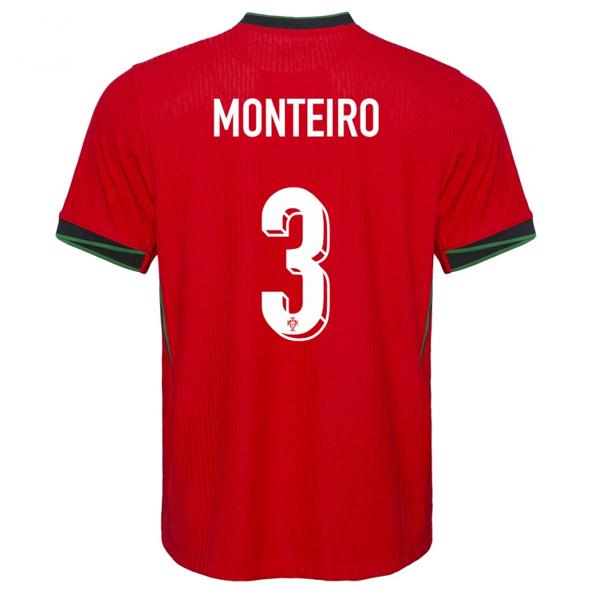 Niño Camiseta Portugal Diogo Monteiro #3 Rojo 1ª Equipación 24-26 La Camisa Chile