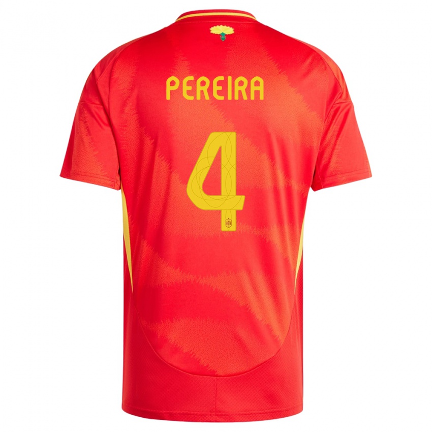 Niño Camiseta España Andrea Pereira #4 Rojo 1ª Equipación 24-26 La Camisa Chile