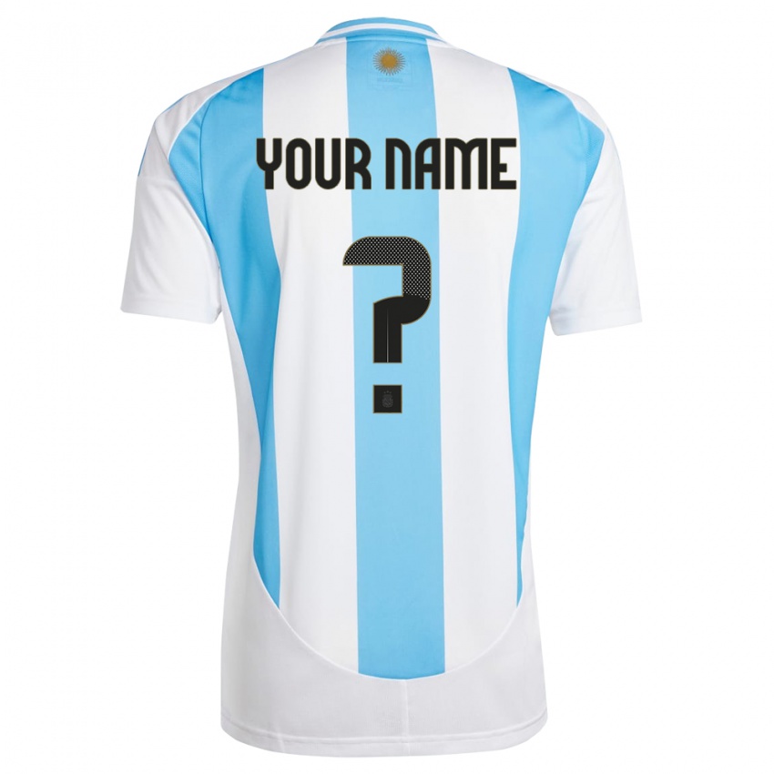 Niño Camiseta Argentina Su Nombre #0 Blanco Azul 1ª Equipación 24-26 La Camisa Chile