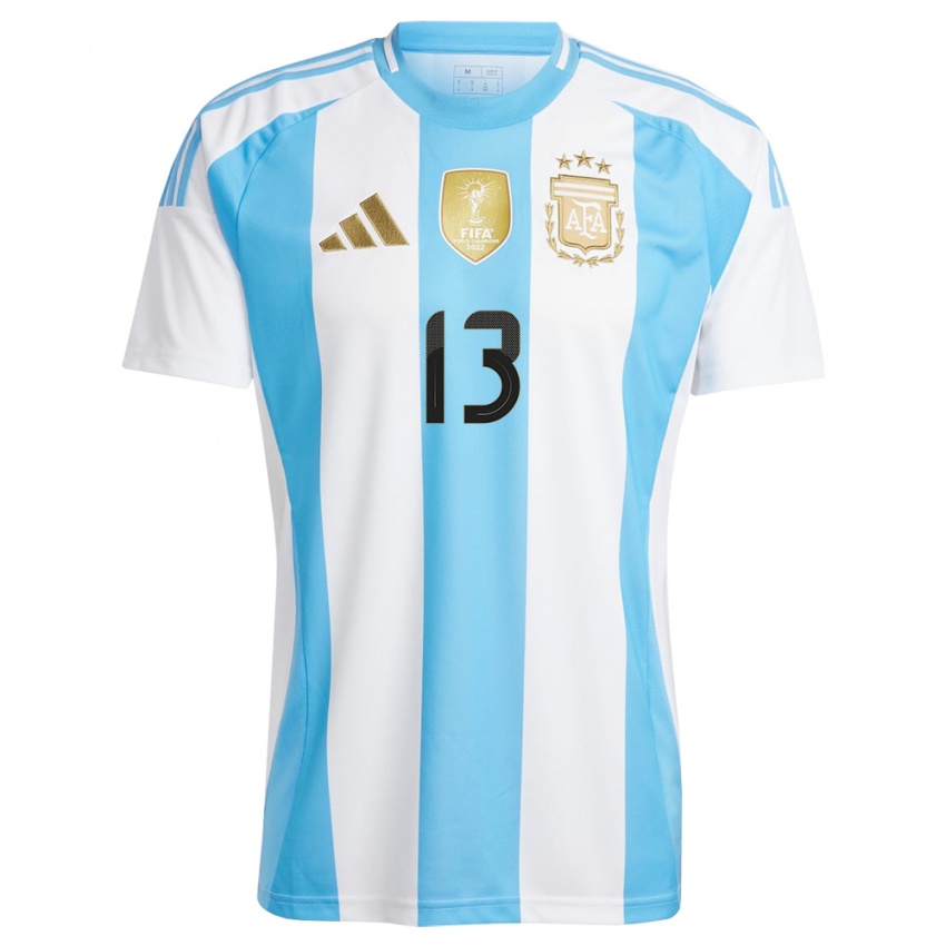 Niño Camiseta Argentina Cristian Romero #13 Blanco Azul 1ª Equipación 24-26 La Camisa Chile