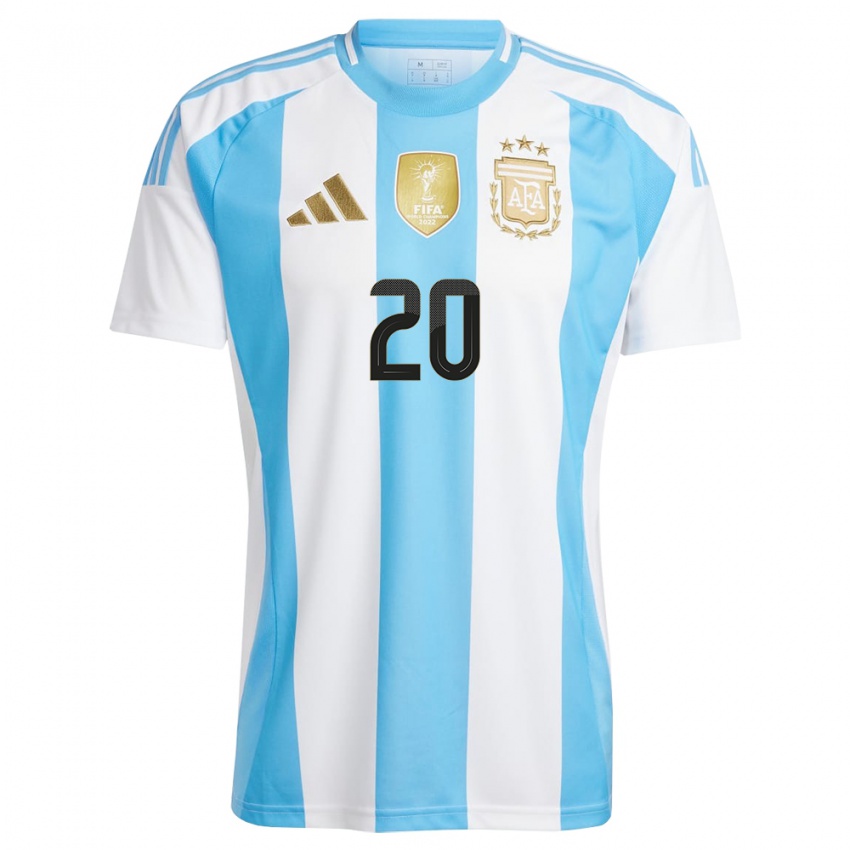 Niño Camiseta Argentina Thiago Almada #20 Blanco Azul 1ª Equipación 24-26 La Camisa Chile