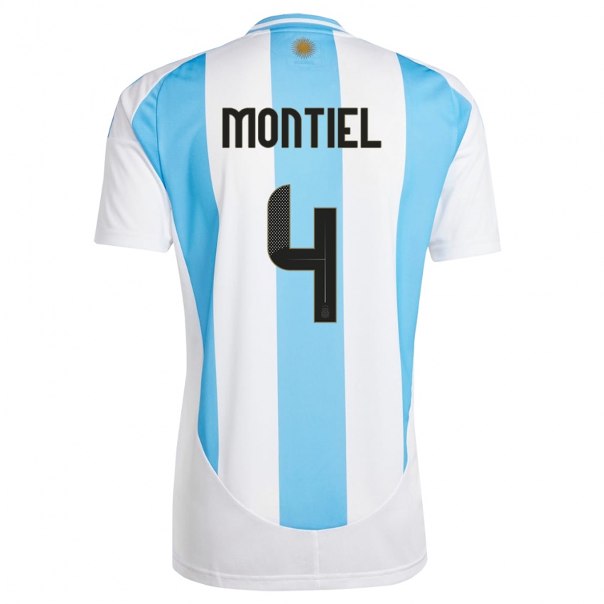 Niño Camiseta Argentina Gonzalo Montiel #4 Blanco Azul 1ª Equipación 24-26 La Camisa Chile