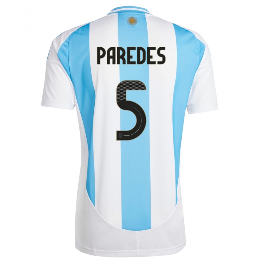 Niño Camiseta Argentina Leandro Paredes #5 Blanco Azul 1ª Equipación 24-26 La Camisa Chile