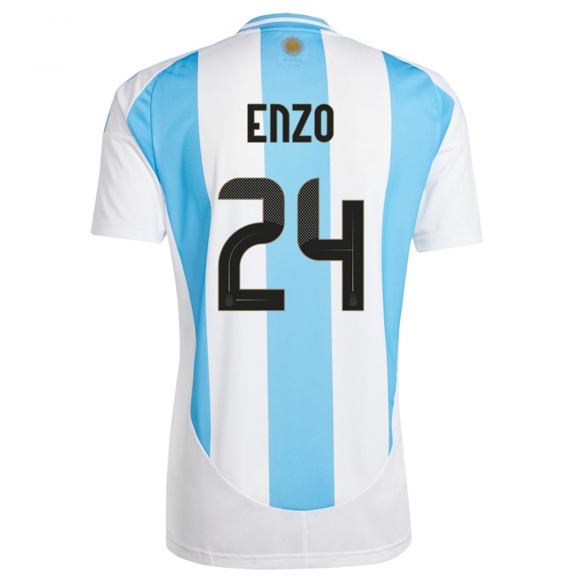 Niño Camiseta Argentina Enzo Fernandez #24 Blanco Azul 1ª Equipación 24-26 La Camisa Chile