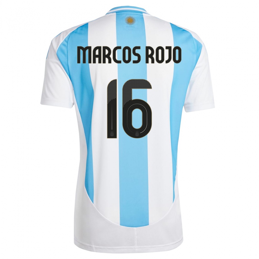 Niño Camiseta Argentina Marcos Rojo #16 Blanco Azul 1ª Equipación 24-26 La Camisa Chile