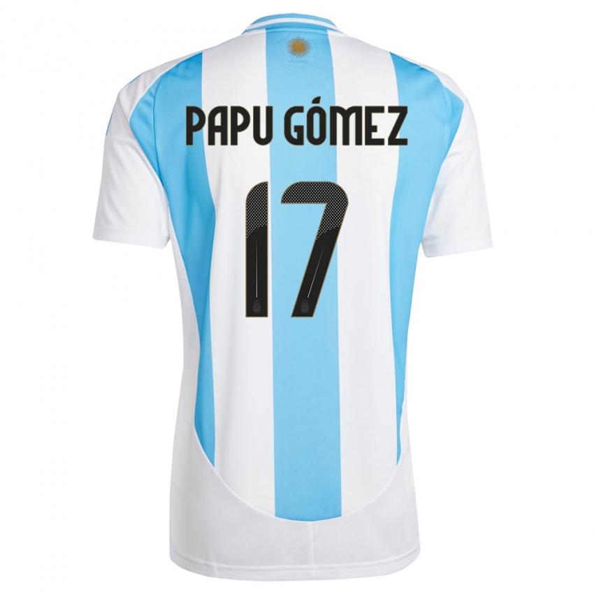 Niño Camiseta Argentina Papu Gomez #17 Blanco Azul 1ª Equipación 24-26 La Camisa Chile