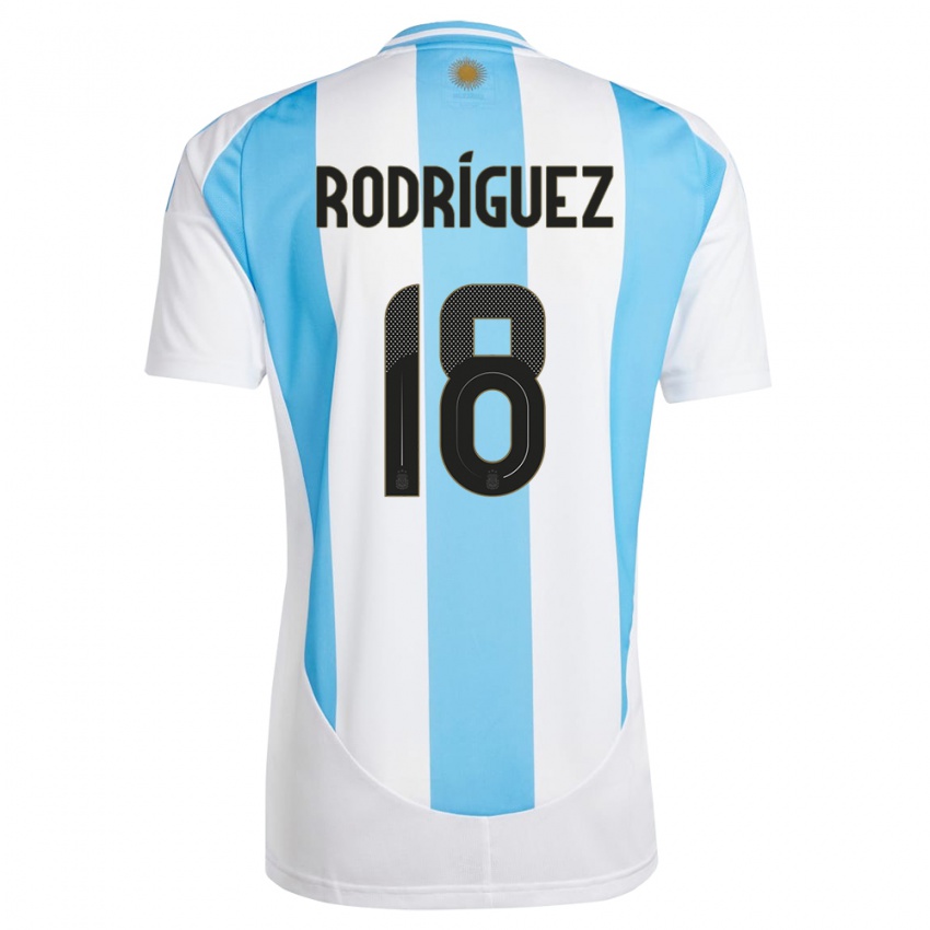 Niño Camiseta Argentina Guido Rodriguez #18 Blanco Azul 1ª Equipación 24-26 La Camisa Chile