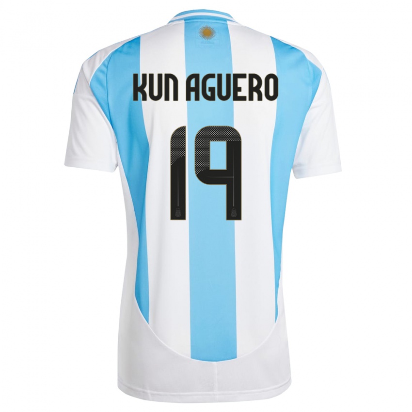 Niño Camiseta Argentina Sergio Aguero #19 Blanco Azul 1ª Equipación 24-26 La Camisa Chile