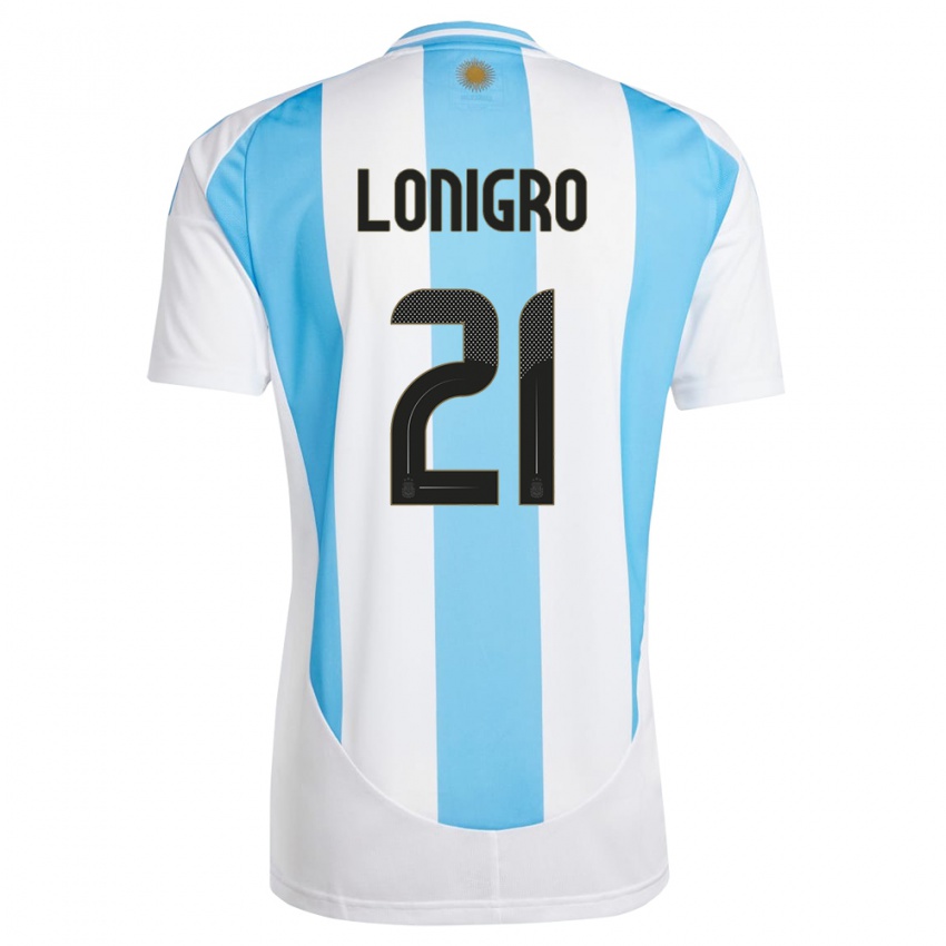 Niño Camiseta Argentina Erica Lonigro #21 Blanco Azul 1ª Equipación 24-26 La Camisa Chile