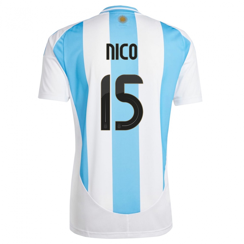 Niño Camiseta Argentina Nico #15 Blanco Azul 1ª Equipación 24-26 La Camisa Chile