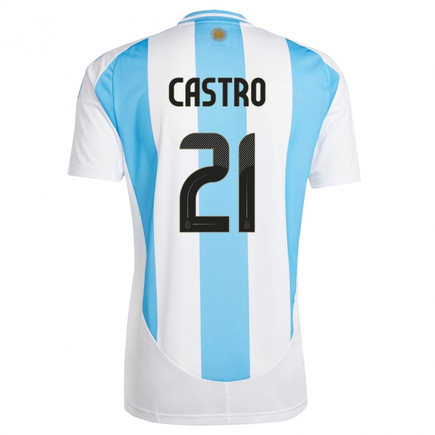 Niño Camiseta Argentina Santiago Castro #21 Blanco Azul 1ª Equipación 24-26 La Camisa Chile